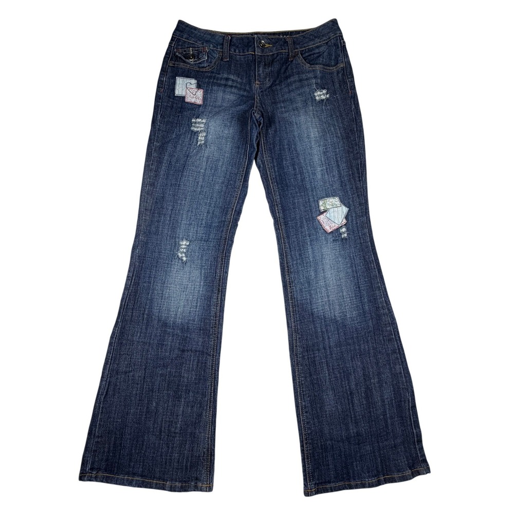 Vintage Zana Di Jeans Womens 9 31 Distressed Patchwork Flare Leg Blue Jeans